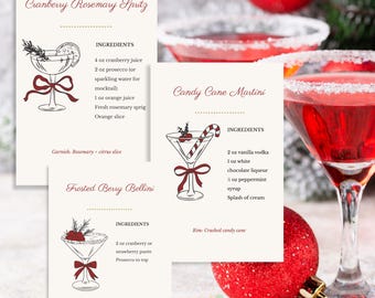 Christmas Cocktail & Mocktail Recipe Cards |  Holiday Drink Recipes | Elegant Printable Christmas Drinks | Party Bar