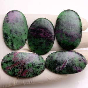 5 Pcs Natural Ruby Zoisite Untreated Oval Cabochon 42mm-48mm Loose Gemstones Lot
