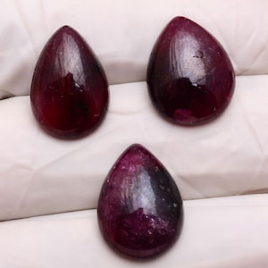 Set 3 Pcs Natural Red Ruby 17mm-18mm Pear Cabochon Precious Loose Gemstones Lot