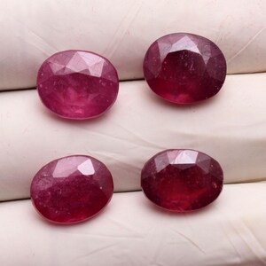 Set Of 4 Pcs Natural Mozambique Ruby 13mm-14mm Oval Faceted Cut Gemstones Lot