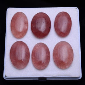 6 Stück Natürliche Erdbeer Quarz 32 mm-34 mm Oval Cabochon unbehandelte Edelsteine viel