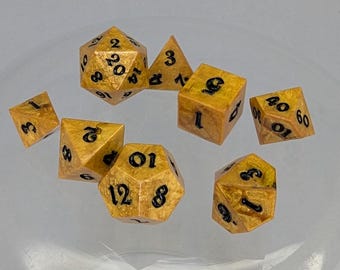 Handmade Iridescent Gold Swirl Sharp Edge Dice Set: DND, mini