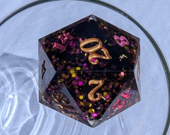 Handcrafted Resin D20 Dice: Mardi Gras Glitter Party