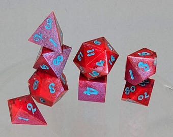 Mini Barbie Party | Dice Sharp Edged DND Set | DND | hot pink | sharp edge | gift | unique | dice | sharp | tiny | blue | neon | iridescent