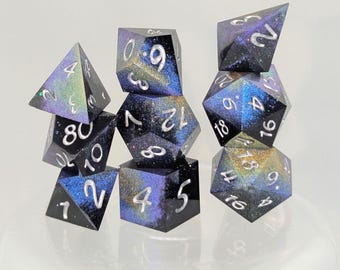Sharp Edge Space Dice Set: Black Resin Glitter DND Dice