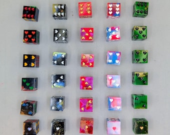 Handmade Sharp Edge Resin D6 Dice: Heart Pip RPG Gaming