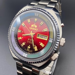 Vintage Orient King Diver KD 21 Jewels Automatic Watch – Red Dial, Day/Date, Japan Made