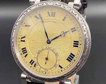Hochzeitsuhr– Sonderanfertigung aus Vintage Longines Uhrwerk 1920er Jahre, Longines Armbanduhr 15 Jewels