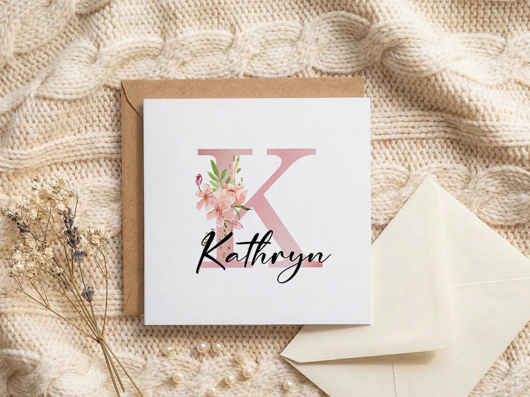 Personalized Monogram Card, Floral Initial Greeting Card, Custom Name ...