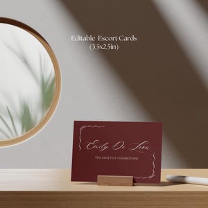 Editable Escort Cards - Wine and White - Romantic