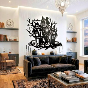 Spooky Haunted House SVG PNG, Halloween Laser Cut File, Creepy Tree Wall Art, Haunted House Svg, Haunted House SVG