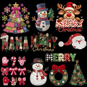 Weihnachten Patchwork Bundle PNG, Urlaub Clipart, Weihnachten faux Patchwork, Weihnachtsmann, Frohe Weihnachten, Schneemann Png, Weihnachtsmama