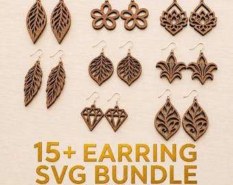 Boho Earring SVG Bundle, Wooden Jewelry Patterns, Teardrop Earrings, Laser Cut Earrings