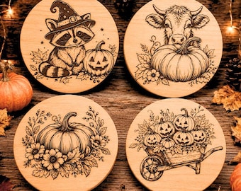 Fall Pumpkin Cutting Board Engraving File Svg, Halloween Pumpkin Wooden Coaster SVG Bundle, Farmhouse Kitchen Board Svg, Charcuterie Board