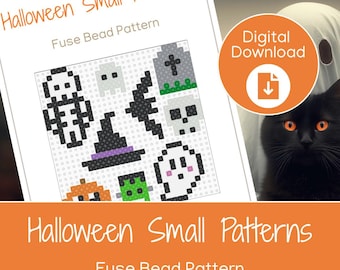 Mallar för Halloween-pärlor: Små mönster med pumpaskelett och Frankenstein (PDF-nedladdning)