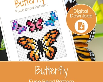 Butterfly Fuse Bead Template: Perler Hama Bead Pixel Art Pattern (PDF Download)