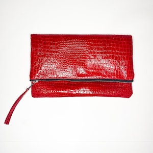 Red Clutch | Laucía Clutch | Oversized Fold Over Clutch | Versatile Leather Bag | Everyday Clutch Bag | Red Leather Clutch Bag