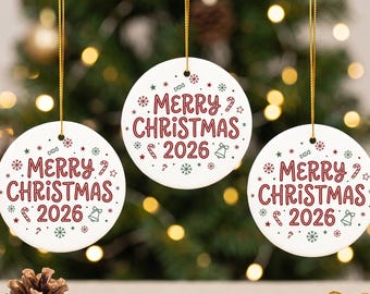 Personalized Christmas Ceramic Ornament, Merry Christmas 2026 Keepsake, Holiday Tree Decoration, Family Christmas Gift, Festive Home Decor
