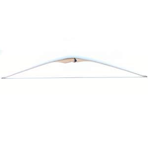 May include: A traditional recurve bow with a light wood grain finish on the handle and limbs. The bowstring is a thin, dark blue-grey color. The bow is set against a plain white background.