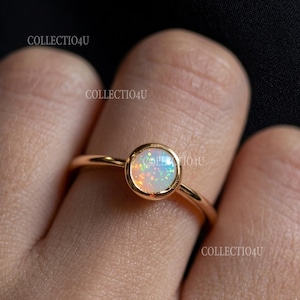 Single Simulated Opal Engagement Ring, Gold Over 925 Silver