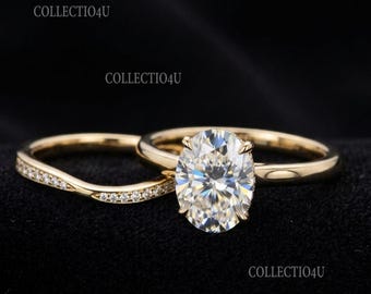 14k Yellow Gold Over Solitaire Ring Band Bridal Wedding Set Jewelry