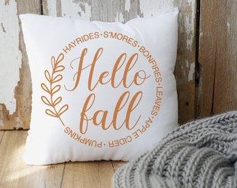 Hello Fall Throw Pillow Cover, Cute Fall Porch Decor, Decorative Autumn Throw Pillows, Cozy Fall Home Accent, Farmhouse pillows