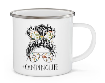 Funny Camping Life Enamel Mug: Sarcastic Campfire Coffee Cup
