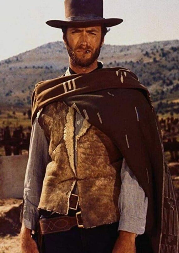 Clint Eastwood Western Cowboy Shearling Vest | Vintage Style Brown Leather Vest