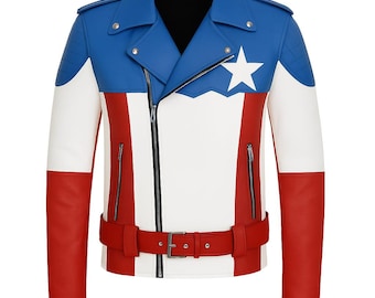Captain America Leder Bikerjacke: Rot, Weiß & Blau Cosplay
