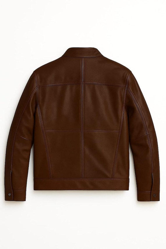 メンズブラウンレザーバイクジャケット：スリムフィットバイカー