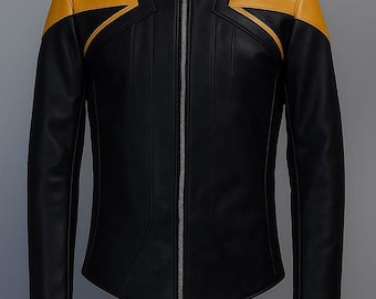 Black & Yellow Biker Leather Jacket – Men’s Stylish Motorcycle Wear genuine leather