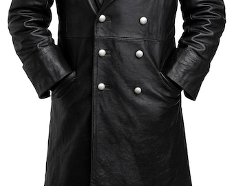 Men's Genuine Leather Double-Breasted Trench Coat: Gothic Matrix Style