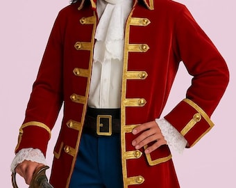 Movie Inspired Red Wool Pirate Coat: Captain Morgan Style Renaissance Coat