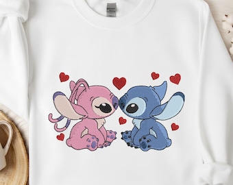 Stitch Angel Valentine Embroidery Design, Cartoon Love Couple Heart, Machine Embroidery File (Digital Download)