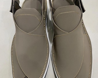 100% pure leather handmade peshawari traditional chappal brown zardari sandals