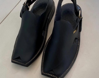 Mens leather handmade traditional sandal Black peshawari chappal casual footwear