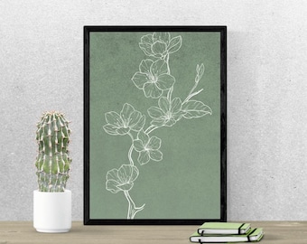 Lámina botánica: Decoración de pared floral verde salvia (descarga digital)