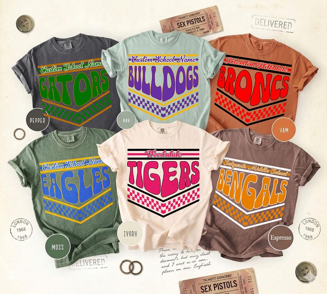 Custom Retro Checkerbox Mascot and School Name T-shirt, Matching Team ...