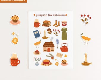 Digital Cottagecore Planner Stickers: Hand-Drawn Clipart for Commercial Use (PDF, PNG)