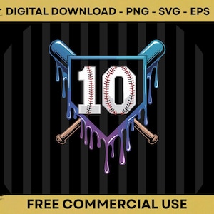 10th Birthday Baseball Ice Cream Drip Design, Digital PNG SVG EPS Download