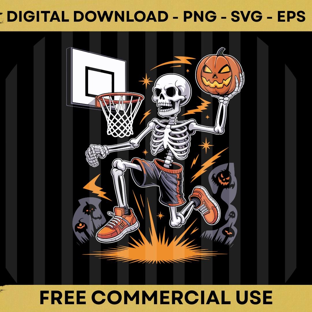 Skeleton Basketball Player SVG PNG EPS | Spooky Sports Halloween ...