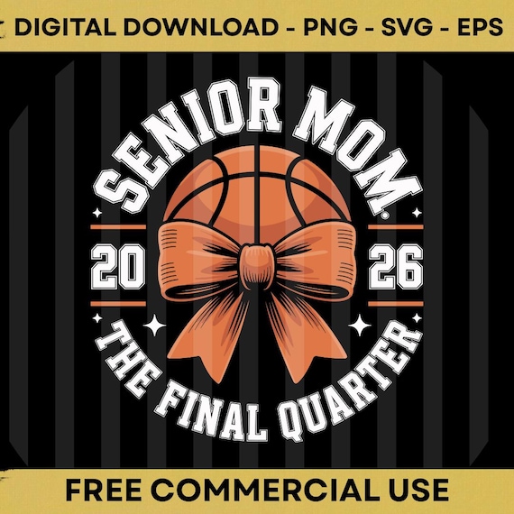 Basketball Senior Mom 2026 Coquette Bow PNG SVG EPS Sports Mom Design