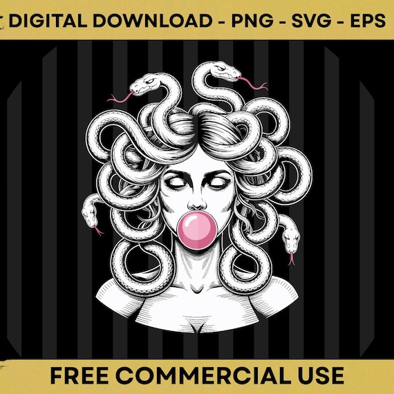Medusa Bubblegum SVG PNG EPS: Funny Mythology Aesthetic Greek Monster Design (Digital Download)