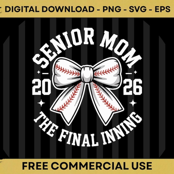 Baseball Senior Mom 2026 Coquette Bow PNG SVG EPS Sports Mom Design