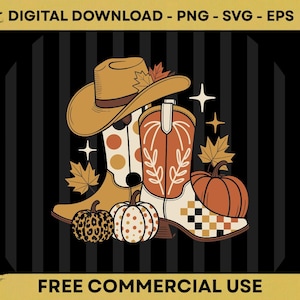 Western Cowboy Boots Pumpkin Fall Clipart Bundle PNG SVG PDF Digital Download
