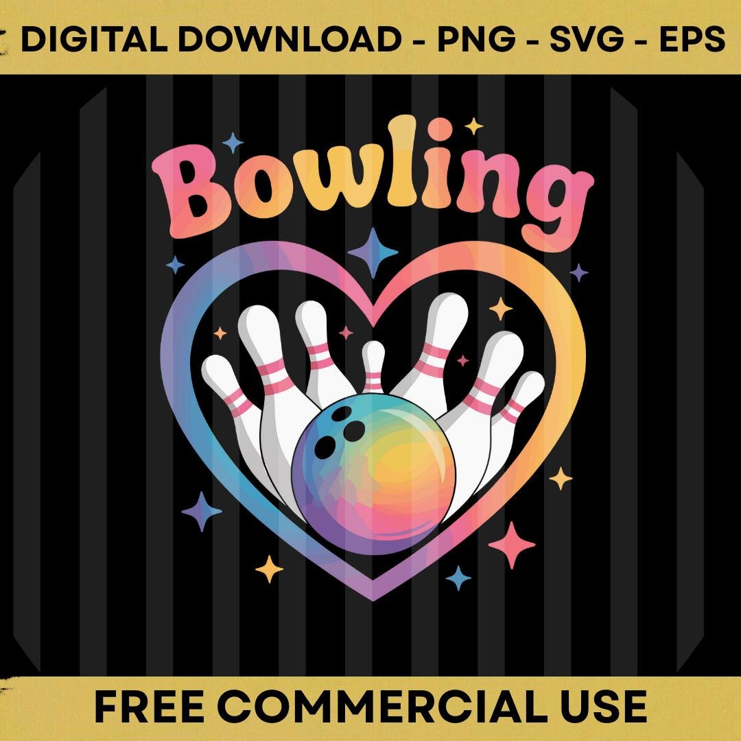 Colorful Bowling Heart PNG SVG EPS Digital Design Bowler Graphic - Etsy