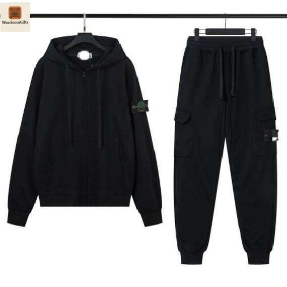 STONE Mens Sports Tracksuits .Luxury Tracksuit Set – Full Zip Hoodie with island  Matching Sweatpants