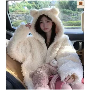 Teddy Bear Fluffy Hoodie for Women – Soft Fleece Oversized Jacket  – Cozy Sherpa Winter Zip Up Coat