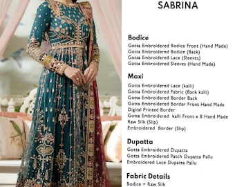Green Chiffon Pakistani Dress: Hand-Embroidered Raw Silk Trouser