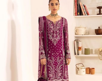 Gulaal Chiffon Pakistanisches Kleid: Handbestickte Pailletten-Abendgarderobe